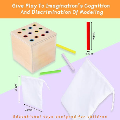 Adena Montessori 3 in 1 Wooden Montessori Play Kit Baby Toys,Includes Matchstick Color Drop Game,Carrot Harvest Game and Coin Box,Learning Toy for Kid 1,2,3 Year Old,Girl Boy Gift for Baby 6-12 Month