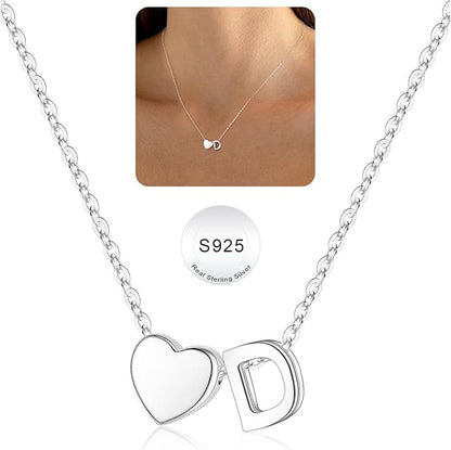 Turandoss S925 Sterling Silver Heart Initial Necklaces for Girls Teen Girls, Dainty S925 Sterling Silver Tiny Heart Initial Necklace Letter Necklaces Trendy Jewelry Gifts for Girls Teen Girls
