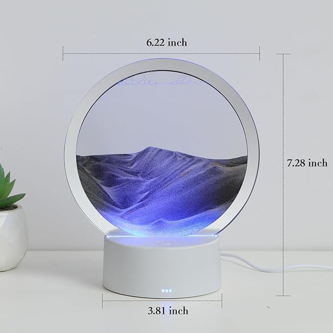 Moving Sand Art Liquid Motion, 3D Deep Sea Sandscape Color Quicksand Decor, Round Glass Moving Sand Art Picture Relaxing Desktop Home Office Work Decor (Black, 6 inch)
