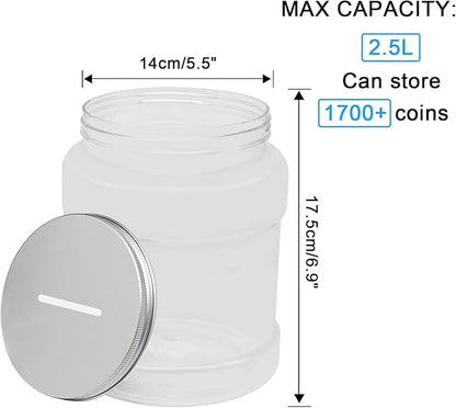 Large Clear Coin Bank Jar with Slotted Lid, Big Plastic Money Tip Change Savings Coin Jar for Piggy Bank or Raffle Ticket, Clear Money Coin Tip Piggy Change Bank Box for Adults Teens Kids