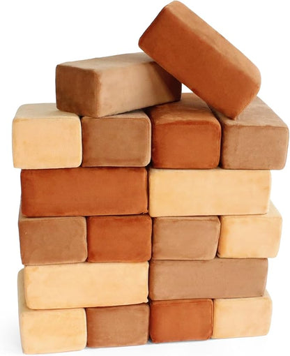 The Original Premium Plush Building Block for Kids - Certified Safe Foam Blocks in Luxuriously Soft Fabric Covers - Set of 24 (Desert)