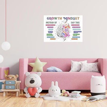 Classroom Growth Mindset Affirmations for Kids Mental Health Posters Brain Poster Psychology Special Education Calm Corner Wall Art Office Therapy Canvas Wall Decor Prints 12x16in Unframed