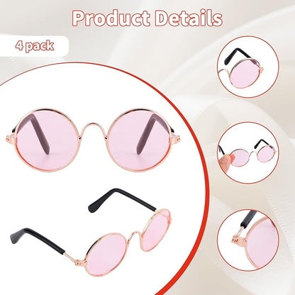 4pcs Mini Doll Glasses, Cute Tiny Sunglasses for Most Dolls Outfit and Toys Clothes Set Decorations with Metal Frame Multi-Color Lenses Fashion Eyewear Accessories (Color 3)