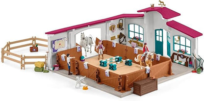 Schleich Horse Club - 179PC Peppertree Riding Arena Horse Playset with Real Dressage Cards - With Stable Set, 2 Horses, 3 Rider Figurines, Cards and Accessories - Toys for Girls & Boys Ages 5+ | 42639
