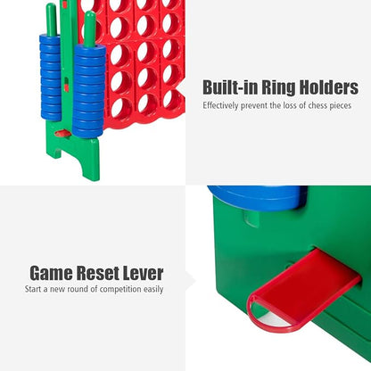 Costzon Giant 4-in-A-Row, Jumbo 4-to-Score Giant Game Set for Kids & Adults, Indoor Outdoor Yard Connect Game, 3.5FT Tall with 42 Jumbo Rings & Quick-Release Slider, Perfect for Family & Party Games