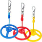 Rainbow Craft 3-Pack Ninja Monkey Wheels，Obstacle Course & Swing Set Attachments for Kids ，Outdoor Backyard Playground Accessory，Red, Blue & Yellow