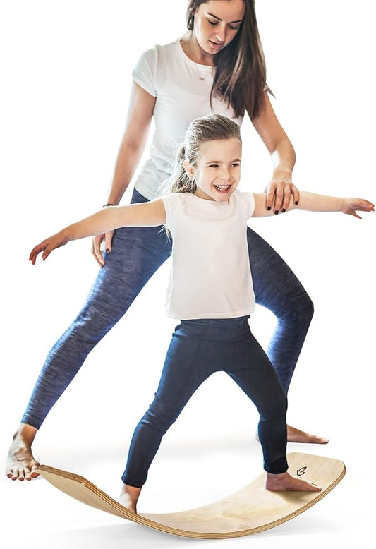 Goplus Wobble Board, 35Inch Wooden Balance Board for Kids & Adults Support 660LBS, Toddler Open-Ended Learning Toy Yoga Curvy Rocker Board for Balance Training, Home Exercise (12 INCH Width)