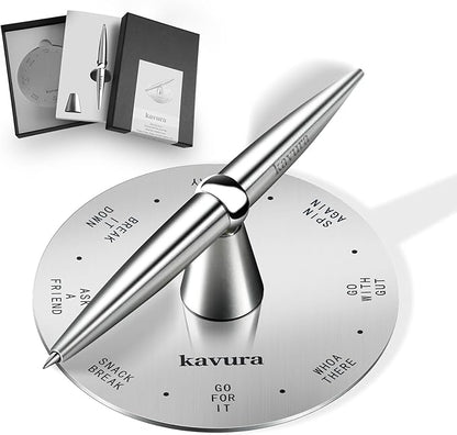 Fidget Decision Spinner Pen - 3-in-1 Magnetic Stress Relief Tool, Refillable Silver Metal Pen, Fun Decision Maker and Office Desk Decor, Unique Gift for Teens & Adults, Luxury Pen Set