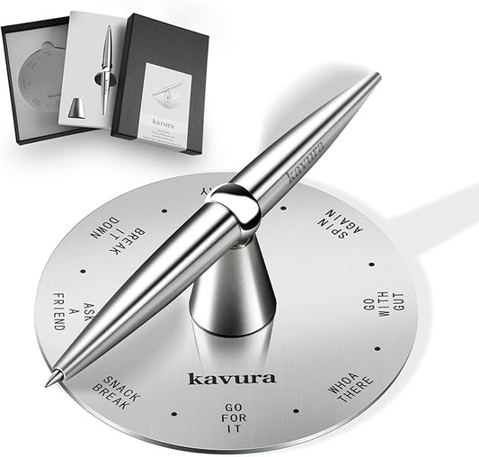 Fidget Decision Spinner Pen - 3-in-1 Magnetic Stress Relief Tool, Refillable Silver Metal Pen, Fun Decision Maker and Office Desk Decor, Unique Gift for Teens & Adults, Luxury Pen Set