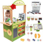 Pretend Coffee Shop Wooden Playset- Drive Thru Window Holiday Fun- Frappuccino, Straws, Espresso Maker, Bread, Pastries, Rotating Cash Register, Coffee Cups, Apron- 25+ Play Pieces Kids Xmas Gift