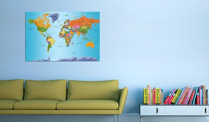 artgeist Pinboard World Map 35x24 in - Cork Board & Canvas Print Wall Art 1 pcs Memoboard with 50 Pins Noticeboard Message Board Image Picture Home Decor Travel Map k-A-0104-p-d