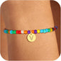 Colorful Initial Bracelets for Women Girls, Cute Beaded Initial Bracelet Teen Girl Gifts Trendy Stuff Gold Disc Letter Bracelet Personalized Gifts for Women Jewelry