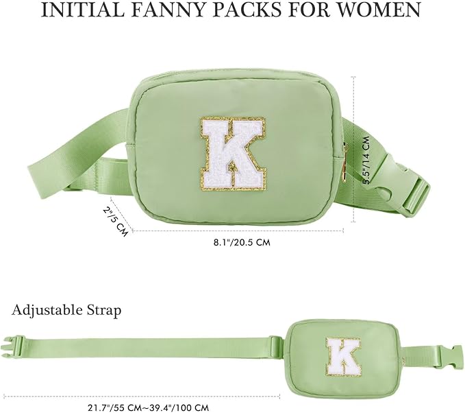 YOOLIFE Gifts for Girls - Crossbody Bag for Kids, Personalized Communion & Birthday Gifts, Green Initial Belt Bag