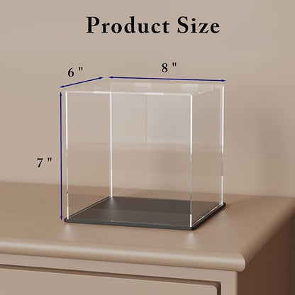 SVENJBB Acrylic Display Case, 8x6x7 Inch Cube Acrylic Boxes for Display, Clear Display Cases with Matte Black Base and Lid for Collectibles and DIY Crafts House Kit