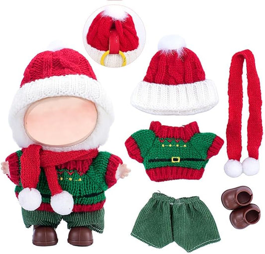 Christmas Clothes for 17cm Doll(No Doll), 5 Piece Set Outfits Clothes Scarf Hat Shoes Accessories for Chrismtas