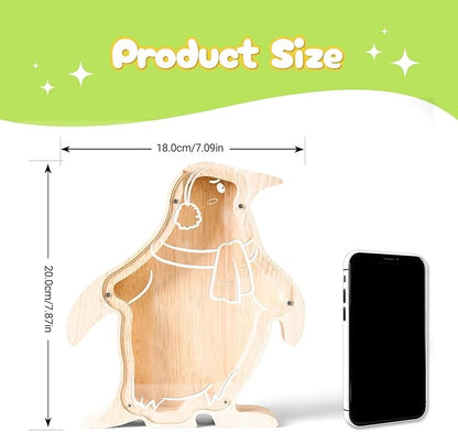 Wooden Penguin Piggy Banks for Kids Money Coin Bank, Cute Unbreakable Piggy Bank Kids Safe Money Box, Toddler Birthday Baptism Gifts for Girls Boys Penguin Lovers, Small