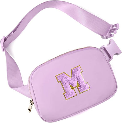 Gitus Gifts for 8 9 10 11 12 Year Old Girls Belt Bag Fanny Pack Crossbody Bags with Initial Letter Patch Cute Stuff Birthday Gifts for Teen Girls Women Personalized Trend Stuff (Lavender-M)