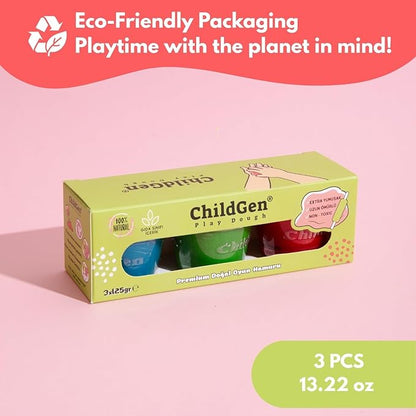 Natural Play Dough Set, Non-Toxic, Super Soft, Long Lasting Playdough, Modeling Dough, Kids Arts & Crafts, Preschool Toys, 3-Pack of 4.5-Ounce Cans (Green, Red, Blue)