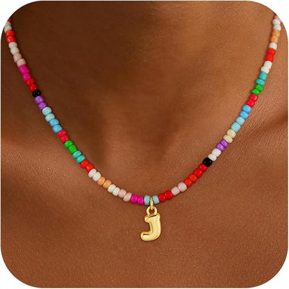 Bubble Colorful Initial Necklaces for Women Girls Kids - Teen Girls Gifts Trendy Bubble Beaded Initial Necklace Cute Letter Birthday Gifts Choker Necklace for Women Girl Kids Jewelry