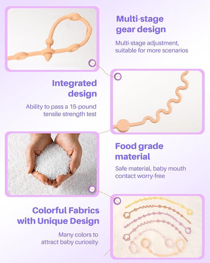Toy Straps for Baby, 6pcs Adjustable Toy Holder for Stroller Accessories, Silicone Tether Pacifier Clip, No Throw Travel Essential Leash for High Chair, Car Seat