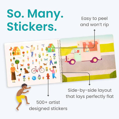CUPKIN Sticker Book for Kids 2-4, 500+ Kids Stickers, Spending Time with Grandma 12 Coloring Pages, 12 Scenes, Fun Toddler Travel Activity Coloring and Sticker Books for Children Ages 4-8 + 8-10