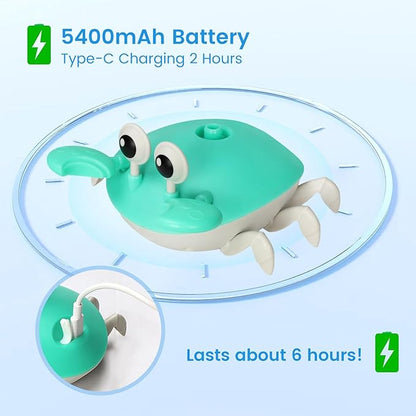 Water Table Pump for Kids - 5400mAh Crab & Duck Design Outdoor/Indoor Water Play Toy with IP67 Waterproof, 3 Flow Settings, 6Hrs Playtime, Compatible with Sensory Tables, Bath Tubs, Pools