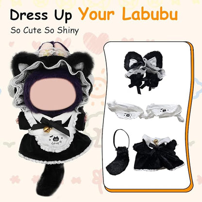 17cm Doll Clothes Set, Premium Jeans & Knitted Sweater Outfit for 17cm 15cm Dolls, Cute Dress Up Fashion, No Doll Included (Cat, 17cm/15cm)