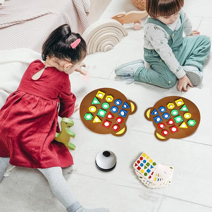 Drkicsy Shape Matching Game Color Sensory Educational Toy, Children Puzzles Geometric Shape Quick Matching Board Game, Preschool Educational Learning Puzzle Toy for Toddlers Two Players (A_with Bell)