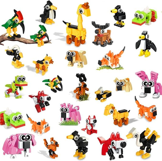 30 Packs Building Blocks Party Favors for Kids, Mini Animals Building Block Sets for Classroom Prizes Birthday Goodie Bag Fillers Valentines Easter Gifts for Kids Boys Girls 4+ Year