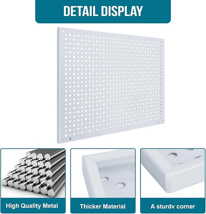 Peg Board, Heavy Duty Steel Organization Panels, Universal 1/8 and 1/4 Peg Board Accessories, Ideal for Garage Tool Storage, Pack of 4(White, 16X12)