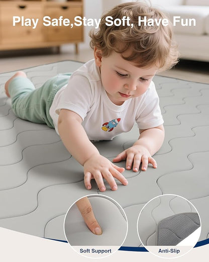 Baby Play Mat for Floor,59x71 Playpen Mat,Soft Crawling Playmate for Tummy Time and Travel,Washable&Easy Storage,Non-Slip Foam Floor Mats for Toddlers' and Infants' Play or Relax(Grey)