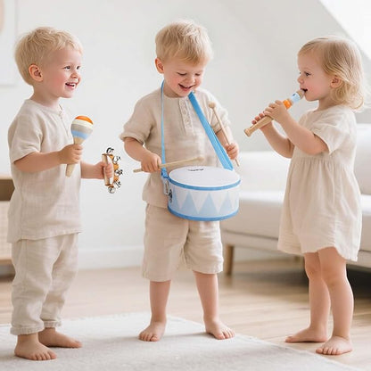 Drum Set for Boys - Toys for 2 3 Year Old Boy Birthday Gifts - Wooden Montessori Musical Instruments for Toddlers 2-4, Preschool Musical Toys with Snare Drum for Kids Age 3-5