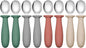 DRKIO 8 PCS Toddler Spoons Set - Baby Spoons with Silicone Handle Children safe 18/8 Stainless Steel Toddler Utensils Set for Self Feeding Kids Silverware Anti-Choke Design Food Grade Dishwasher Safe