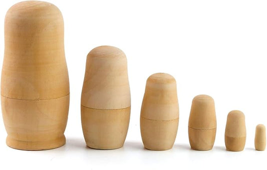 Koogel 6 Set Unpainted Nesting Dolls for Kids, Blank Nesting Dolls Wooden Matryoshka for Parent Child Activities Birthday Gift DIY Enthusiasts