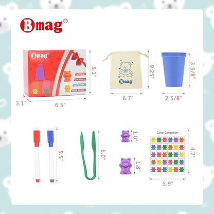 Bmag Counting Bears with Matching Sorting Cups, Preschool Math Learning Game with 24 Big and Little Bears, STEM Educational Learning Activities for Kids Age 3-5