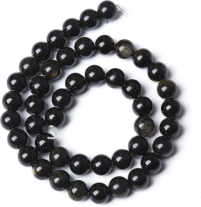 10MM 38PCS Natural Stone Golden Obsidian Loose Spacer Beads for Jewelry Making DIY Bracelet
