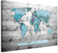 artgeist Canvas Wall Art Print World Map 35x24 in - 1pcs Home Decor Framed Stretched Picture Photo Painting Artwork Image World Travel Map Wood k-B-0009-b-d