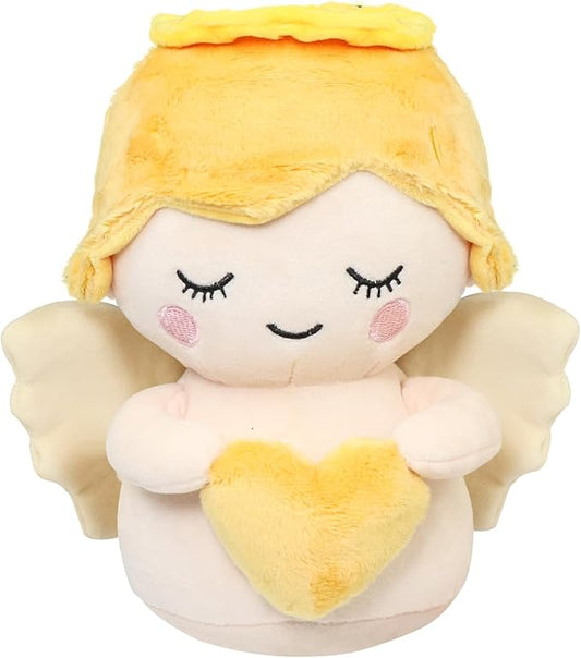 Angel Soft Toy for Kids, Cuddly Angel with White Wings and Holding A Heart, Guardian Angel Plush Doll Toy Boy/Girl Baptism Gifts, Suitable for All Ages (Heart)