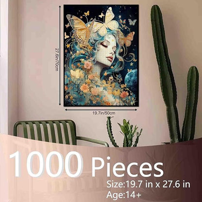 Tucocoo Butterfly Woman Jigsaw Puzzle 1000 Pieces Puzzles for Adults, Fantasy Moon Stars Creative Style Jigsaw Puzzles for Challenging Family Activity Games Colorful DIY Puzzle for Home Decor Gifts