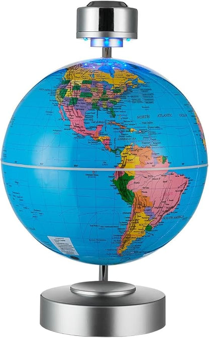 Magnetic Floating Globe, 8" (20cm) World Globe Political Map in English with Touch Controlled Nightlight for Decorative, Business, Education Gifts (Blue)
