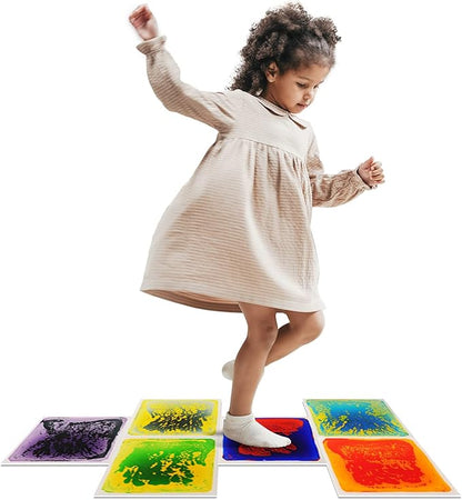 Art3d Liquid Sensory Floor Activity Tiles, 11.8"x11.8" Square, Multicolor, 6 Tiles