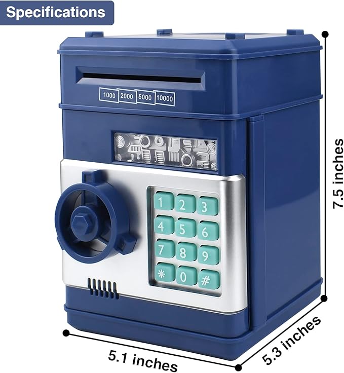 Electronic Password Piggy Bank with ATM Function for Kids - Money Saving Bank, Secure Cash Coin Safe Box for Boys Girls Ages 3-12, Birthday Gift (New Blue)