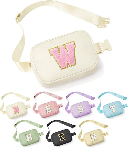 YOOLIFE Initial Sling Bag - Chest Bum Bag for Women, Small Crossbody Fanny Packs, Personalized Birthday & Christmas Gifts, White