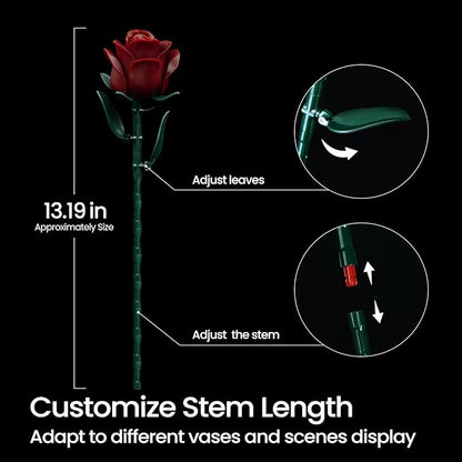 iATOM Burgundy Red Rose Bouquet Building Set, Artificial Flowers Botanical Collection Kit for Adults Women, Halloween & Valentines Gift - Gothic Home Office Table Centerpiece Decor - IA11016