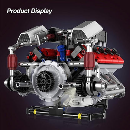 39008 V8 Engine Model Kit, Runnable, Build Your own STEM Visible Mini V8 Engine Model Kit with Lights, Adult and Adolescent Physics Science Experiment Building Block Set (700 Pcs)