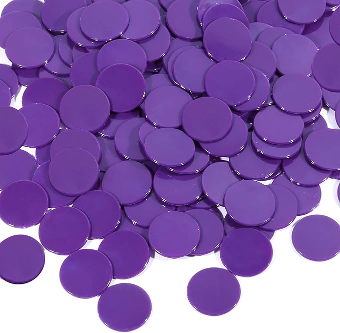 Coopay 300 Pieces Plastic Learning Counters Disks Bingo Chip Counting Discs Markers for Math Practice and Poker Chips Game Tokens,1 Inch (Purple Style 1)