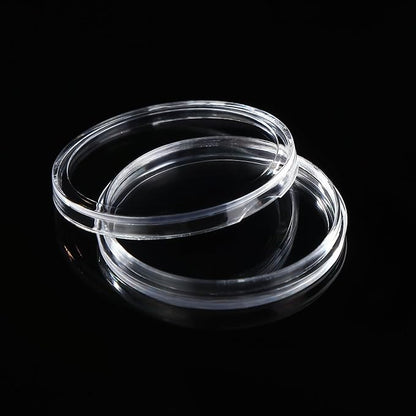 100Pcs 30mm Coin Holders with 5-Size Foam Gasket, Plastic Coin Capsules for Collectors, Clear Coin Case with Storage Organizer Box for Coin Collection Supplies, Black Gasket 17/20/25/27/30mm