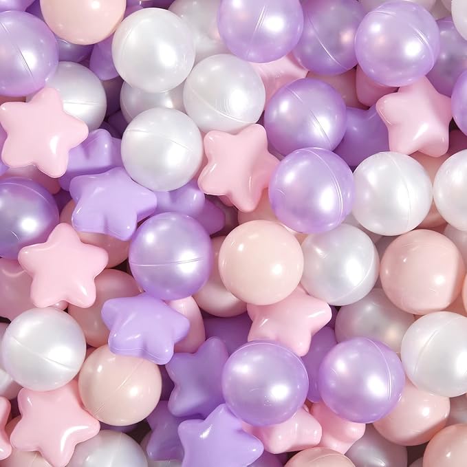 GOGOSO Balls for Ball Pit - Plastic Ball for Toddlers, Baby Kids Ball Pool Decoration 50 100 200 300 500 1000 (A Purple+Pink+White+Clear, 50 Balls)