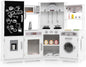 HONEY JOY Corner Play Kitchen, Large Wooden Pretend Toy Kitchen Set w/Lights, Ice & Coffee Maker, Range Hood, Chalkboard, Microwave, Cookware, Little Chef Kids Kitchen Playset for Toddlers (White)