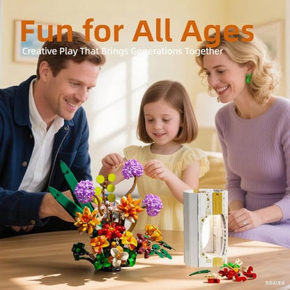 Flower Bouquet Building Set for Adults, 890 PCS Botanical Collection-Inspired Brick Floral Gift with Vase, Flower Vase Display Set for Home Decor